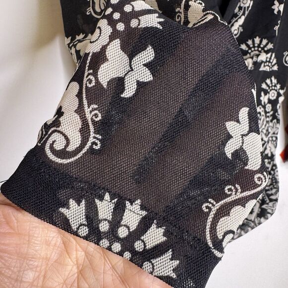 Vtg Y2K Art Deco Black White Sheer Mesh Faux Wrap V-Neck Top Whimsygoth Fairy XL - Picture 6 of 8